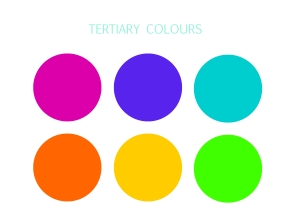 Tertiary colours are red-purple, blue-purple, blue-green, red-orange, yellow-orange and yellow-green.